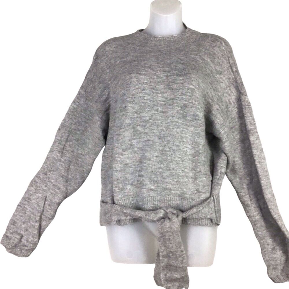WAYF Women’s Medium Gray Mock Neck Pullover Sweater Tie Waist Long Sleeve